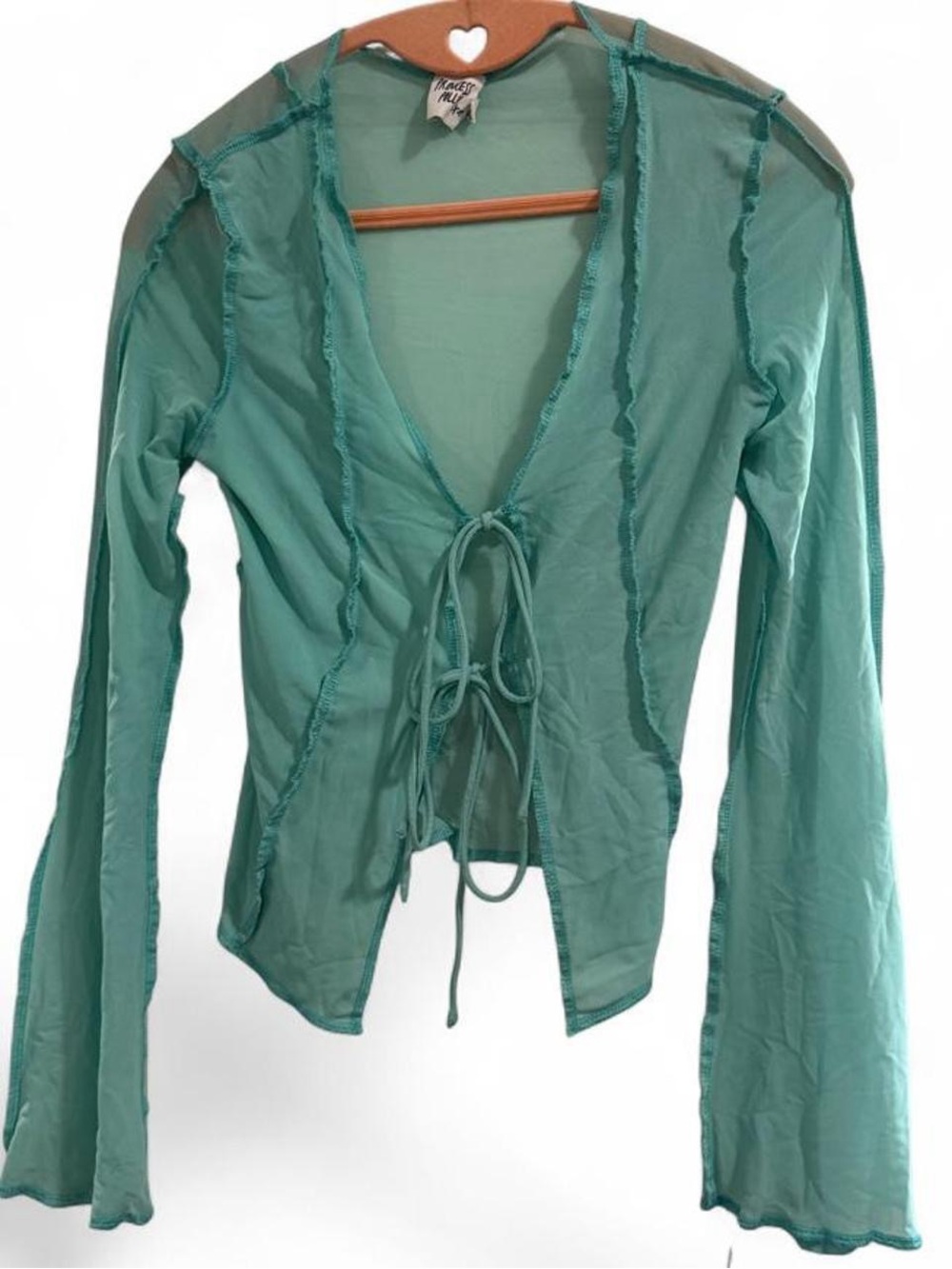 Mesh Seafoam Tie-Front Women's Top - Princess Polly